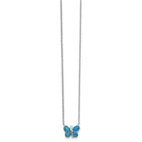 Sterling Silver Rhodium-plated Lab Created Opal Butterfly Inlay Necklace, 18" view 2