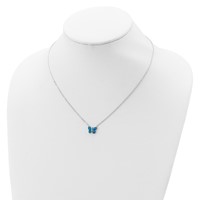 Sterling Silver Rhodium-plated Lab Created Opal Butterfly Inlay Necklace, 18" view 4