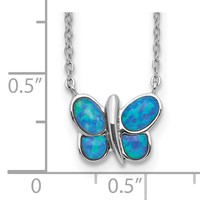Sterling Silver Rhodium-plated Lab Created Opal Butterfly Inlay Necklace, 18" view 3