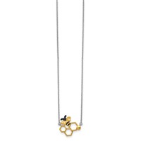Sterling Silver Rhodium-plated Gold-tone Enameled Bee and Honeycomb Necklace with 2 Inch Extension, 16" view 2
