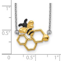 Sterling Silver Rhodium-plated Gold-tone Enameled Bee and Honeycomb Necklace with 2 Inch Extension, 16" view 3