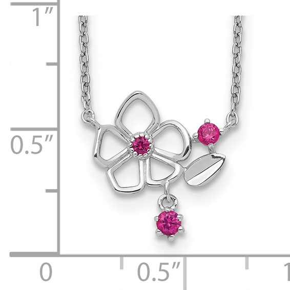 Sterling Silver Rhodium-plated Pink CZ Flower w/2in. Ext. Necklace