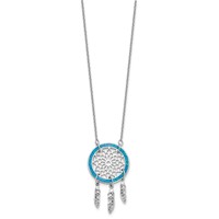 Sterling Silver Rhodium-plated Lab Created Opal Dreamcatcher Necklace with 2 Inch Extension, 15.5" view 2