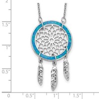 Sterling Silver Rhodium-plated Lab Created Opal Dreamcatcher Necklace with 2 Inch Extension, 15.5" view 3