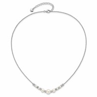 Sterling Silver RH-pltd Diamond-cut Bead Glass Pearl Necklace with Ext, 2" view 3