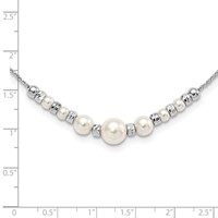 Sterling Silver RH-pltd Diamond-cut Bead Glass Pearl Necklace with Ext, 2" view 4