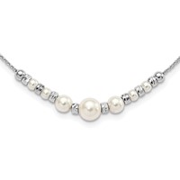 Sterling Silver RH-pltd Diamond-cut Bead Glass Pearl Necklace with Ext, 2" view 1