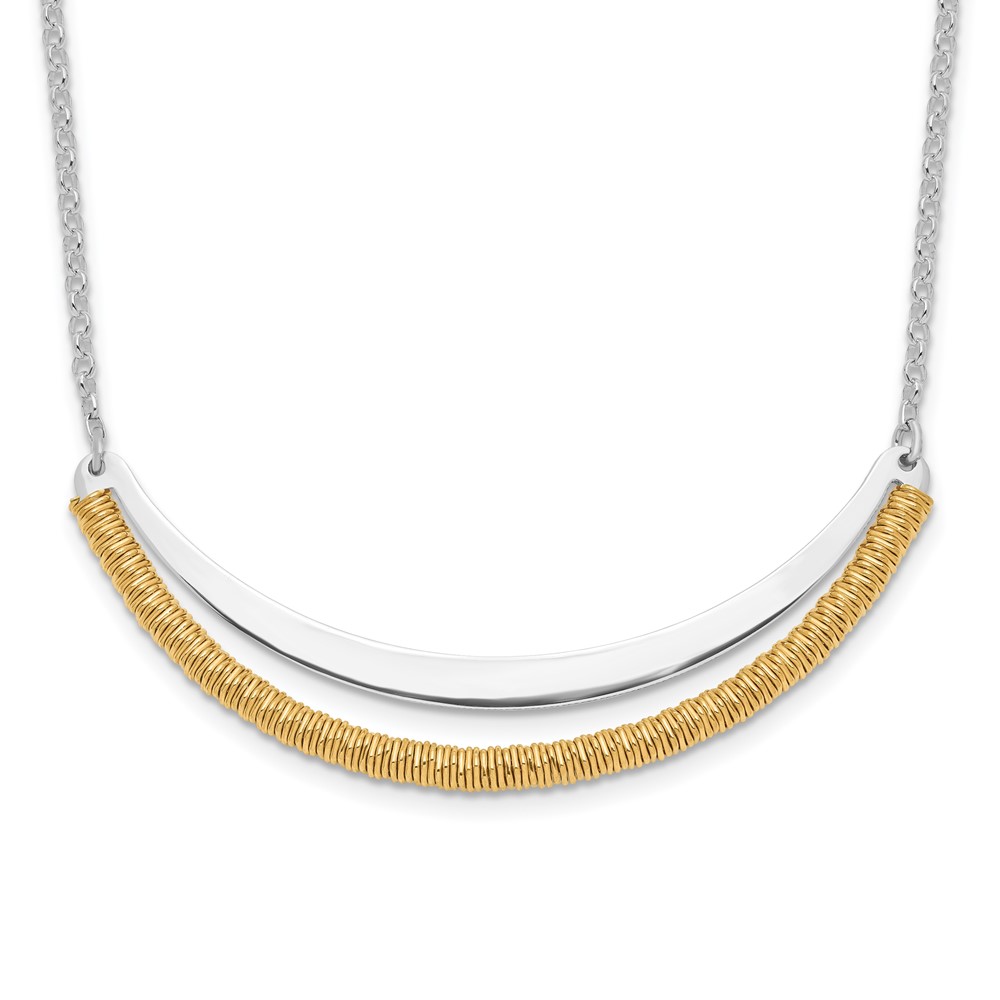 Sterling Silver RH Plated Gold-plated Curved Bar Necklace with Ext, 2"
