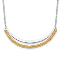 Sterling Silver RH Plated Gold-plated Curved Bar Necklace with Ext, 2" view 1