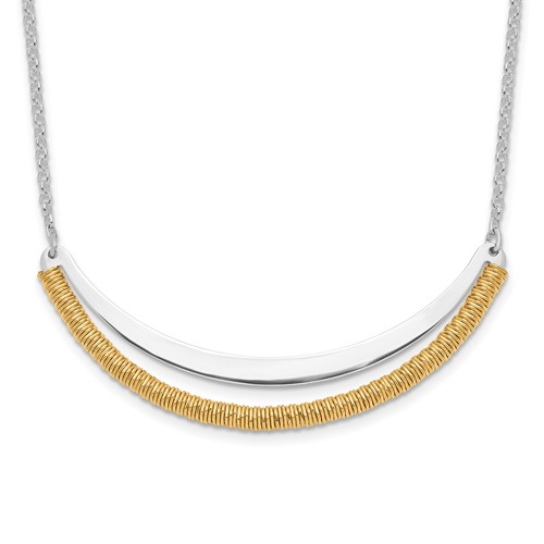 Sterling Silver RH Plated Gold-plated Curved Bar Necklace with Ext, 2"