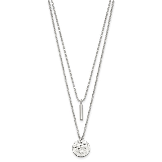 Sterling Silver 2-Strand Hammered Circle and Bar Necklace