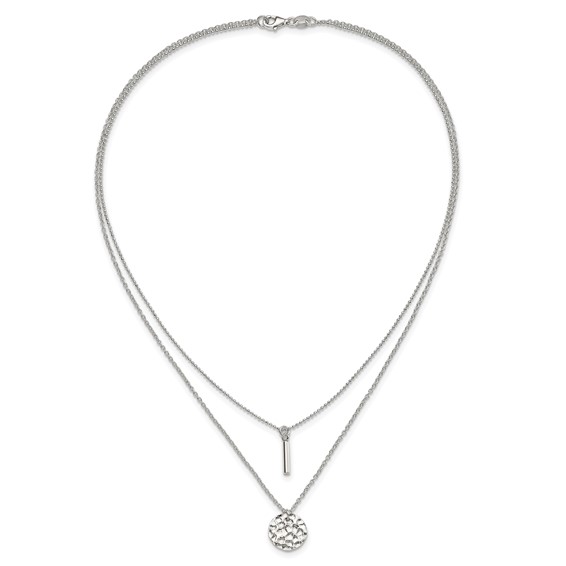 Sterling Silver 2-Strand Hammered Circle and Bar Necklace