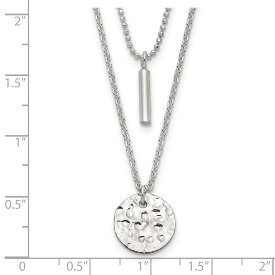 Sterling Silver 2-Strand Hammered Circle and Bar Necklace