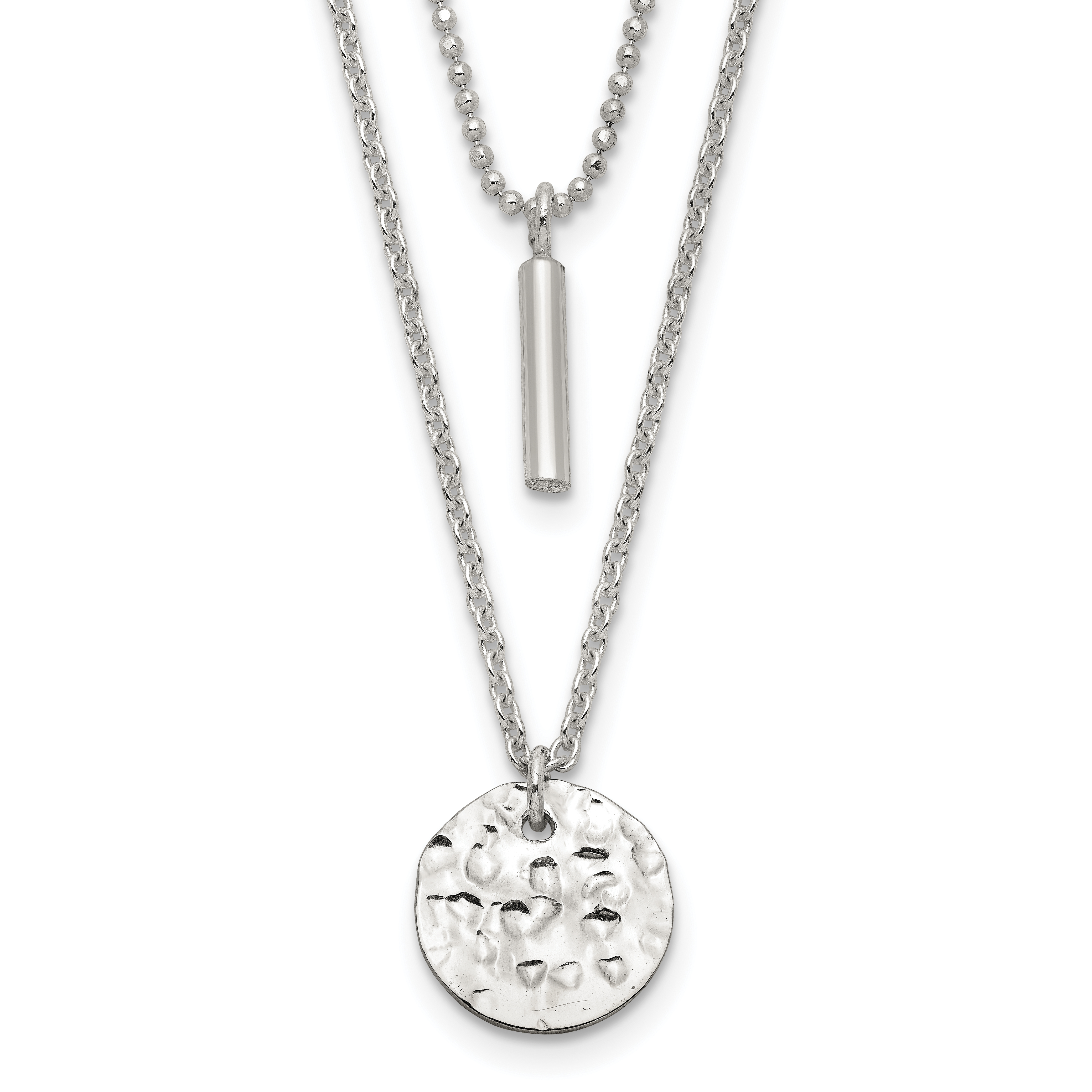 Sterling Silver 2-Strand Hammered Circle and Bar Necklace (QG5233-16)