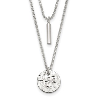 Sterling Silver 2-Strand Hammered Circle and Bar Necklace
