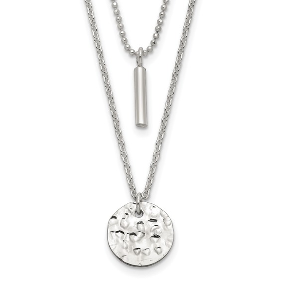 Sterling Silver 2-Strand Hammered Circle and Bar Necklace