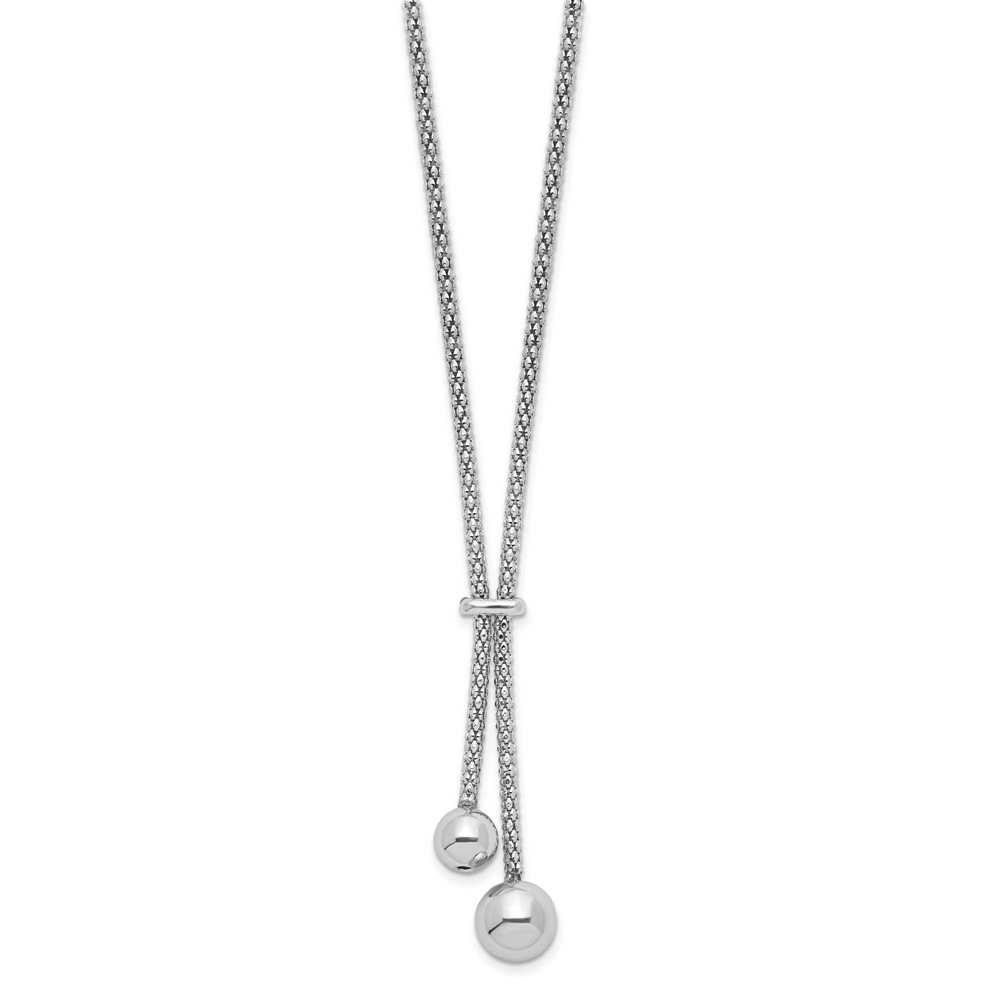 Sterling Silver Rhodium-plated D/C w/1.5in ext. 2-Bead Y-Necklace (QG5234-15.5)