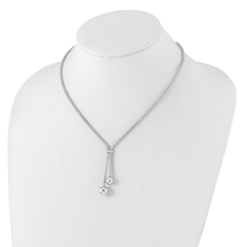 Sterling Silver Rhodium-plated D/C w/1.5in ext. 2-Bead Y-Necklace (QG5234-15.5)