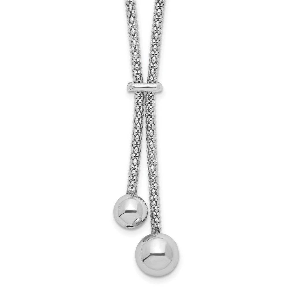 Sterling Silver Rhodium-plated D/C w/1.5in ext. 2-Bead Y-Necklace (QG5234-15.5)