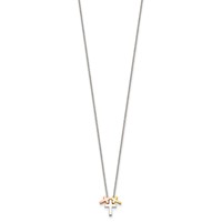 Sterling Silver Rose and Gold-plated 3-Cross Necklace with 2 Inch Extension, 16" view 2