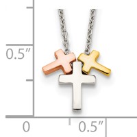 Sterling Silver Rose and Gold-plated 3-Cross Necklace with 2 Inch Extension, 16" view 3