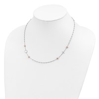 Sterling Silver Beaded with Rose-tone Roses Religious 18 Inch Necklace with 1 Inch Extension view 2