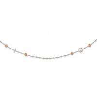 Sterling Silver Beaded with Rose-tone Roses Religious 18 Inch Necklace with 1 Inch Extension view 1