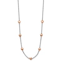 Sterling Silver Rhodium-plated Rose Gold-plated 7-Heart Station Necklace with 1.5 Inch Extension, 15" view 2
