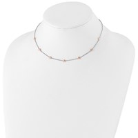 Sterling Silver Rhodium-plated Rose Gold-plated 7-Heart Station Necklace with 1.5 Inch Extension, 15" view 4