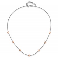 Sterling Silver Rhodium-plated Rose Gold-plated 7-Heart Station Necklace with 1.5 Inch Extension, 15" view 5