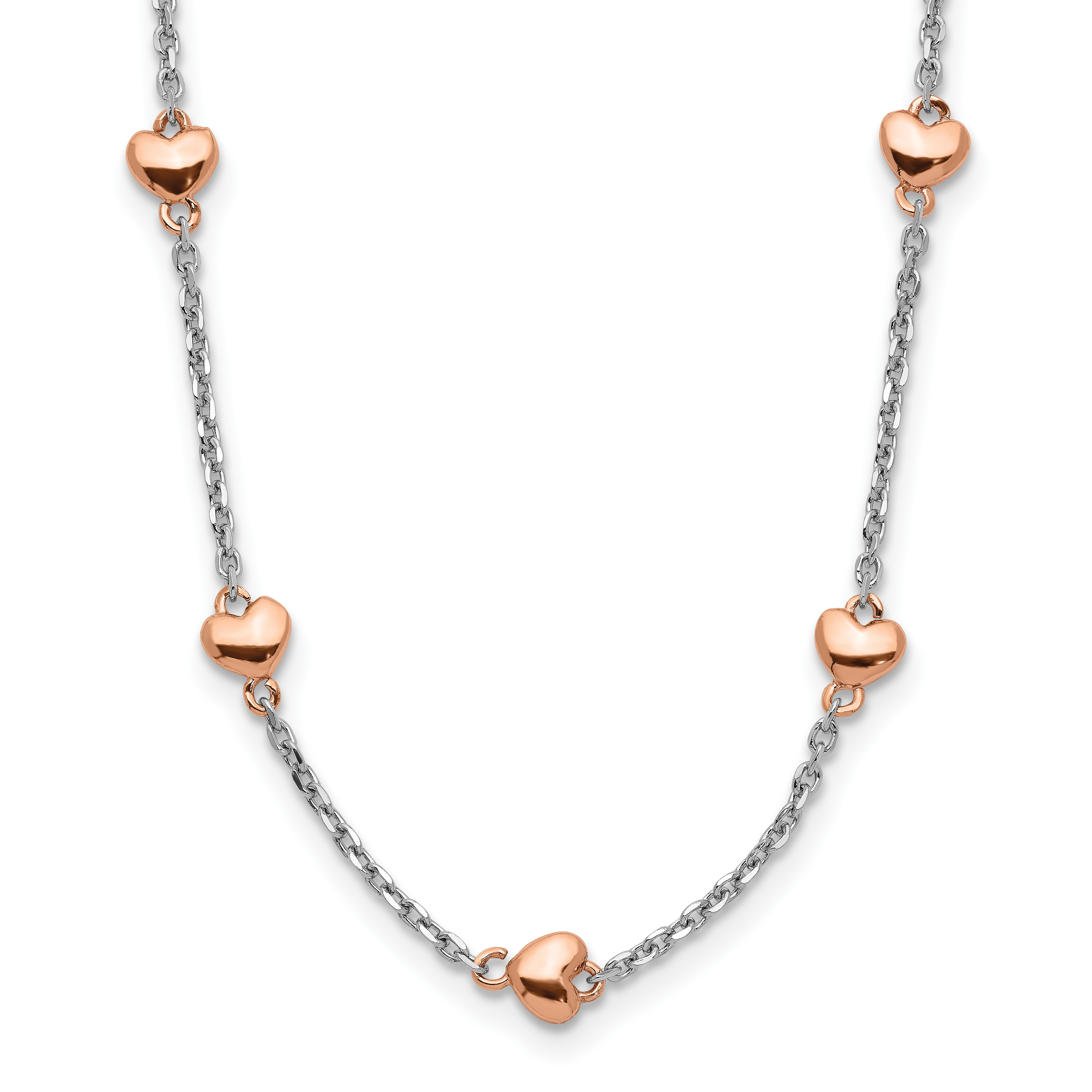 Sterling Silver RH-plated Rose gold-pltd 7-Heart 1.5in ext. Necklace (QG5250-15)
