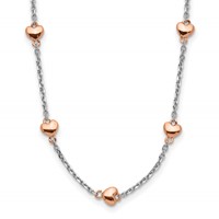 Sterling Silver Rhodium-plated Rose Gold-plated 7-Heart Station Necklace with 1.5 Inch Extension, 15" view 1