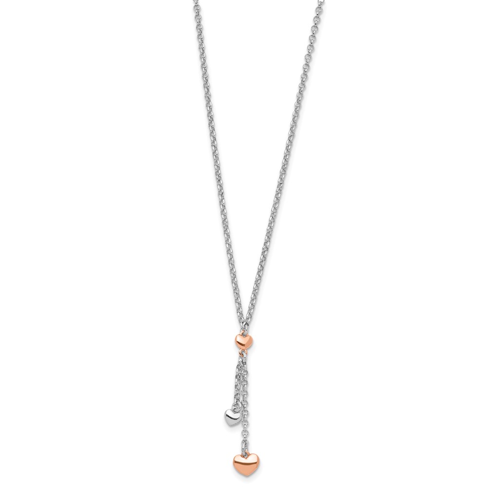Sterling Silver RH-plated Rose gold-plated Heart 1.5in ext.Necklace (QG5251-15.5)