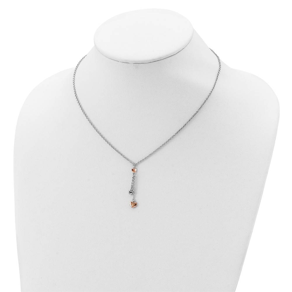 Sterling Silver RH-plated Rose gold-plated Heart 1.5in ext.Necklace (QG5251-15.5)
