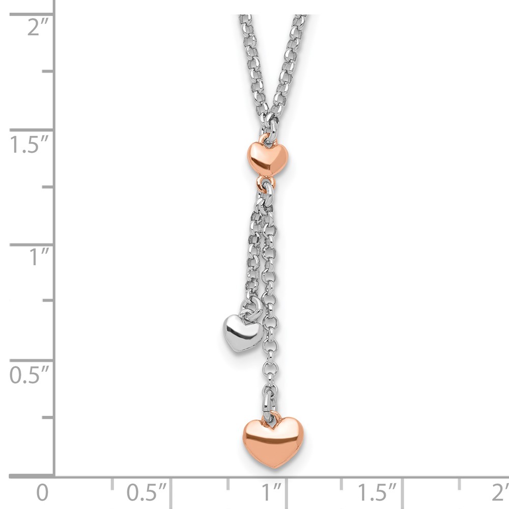 Sterling Silver RH-plated Rose gold-plated Heart 1.5in ext.Necklace (QG5251-15.5)