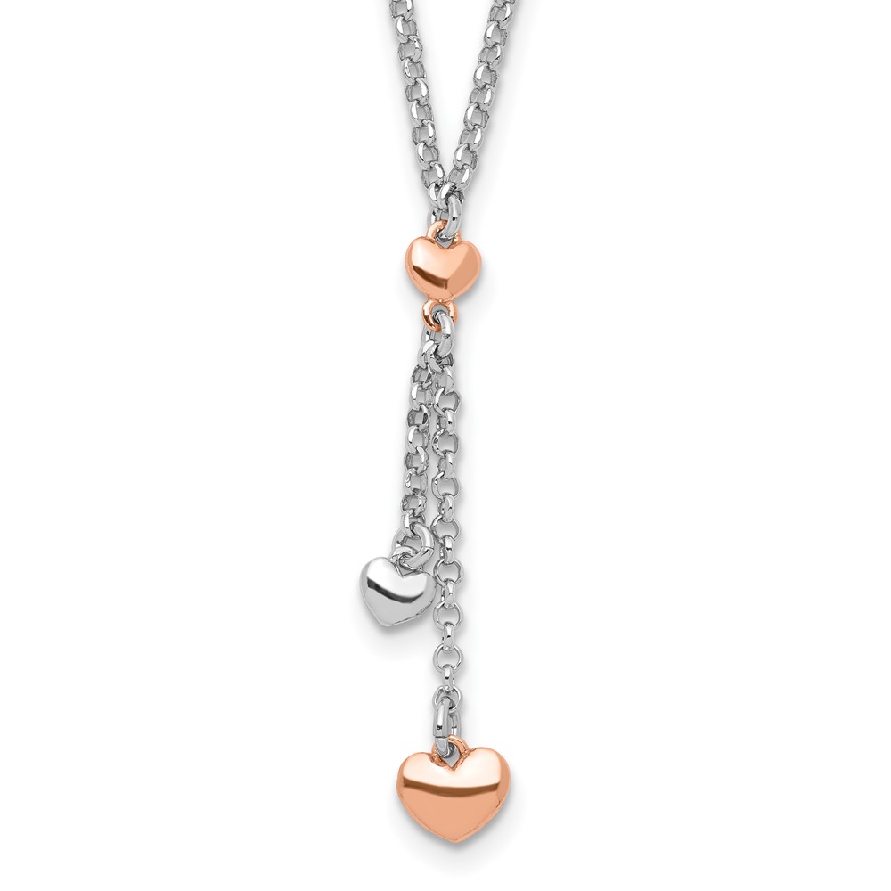 Sterling Silver RH-plated Rose gold-plated Heart 1.5in ext.Necklace (QG5251-15.5)