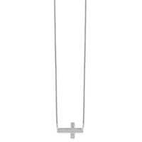 Sterling Silver Polished CZ Cross Necklace, 16" view 2