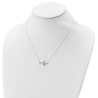 Sterling Silver Polished CZ Cross Necklace, 16" view 4