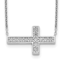Sterling Silver Polished CZ Cross Necklace, 16" view 1