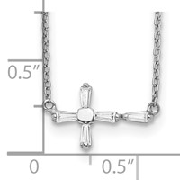 Sterling Silver Polished Baguette CZ Cross Necklace, 18" view 3