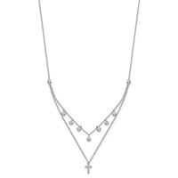 Sterling Silver Rhodium-plated Cross and Bezel CZ 2-Strand Necklace with 2 Inch Extension, 16" view 2