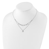 Sterling Silver Rhodium-plated Cross and Bezel CZ 2-Strand Necklace with 2 Inch Extension, 16" view 4