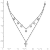 Sterling Silver Rhodium-plated Cross and Bezel CZ 2-Strand Necklace with 2 Inch Extension, 16" view 3