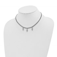 Sterling Silver Rhodium-plated 3-Cross Necklace with Ext. Choker, 4" view 2