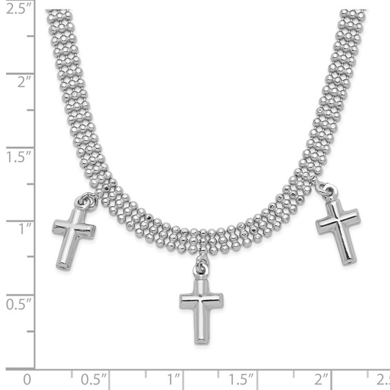 Sterling Silver Rhodium-plated 3-Cross w/4in. Ext. Choker Necklace