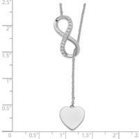 Sterling Silver Rhodium-plated CZ Infinity and Heart Necklace with 2 Inch Extension Lariat, 16" view 3
