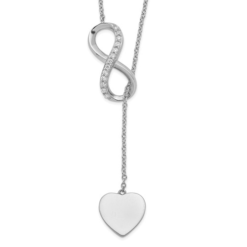 Sterling Silver Rhodium-plated CZ Infinity and Heart Necklace with 2 Inch Extension Lariat, 16"