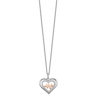 Sterling Silver Rhodium-plated Rose-tone CZ Heartbeat Necklace with 2 Inch Extension, 16" view 2