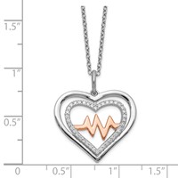 Sterling Silver Rhodium-plated Rose-tone CZ Heartbeat Necklace with 2 Inch Extension, 16" view 3