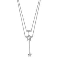 Sterling Silver Rhodium-plated 2-Strand CZ Star Necklace with Ext., 1" view 2